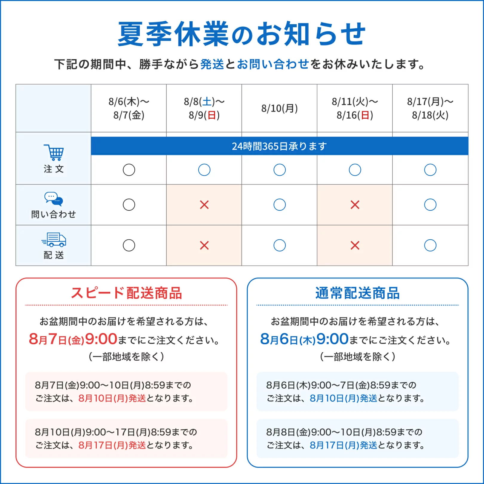 夏季休業のお知らせ